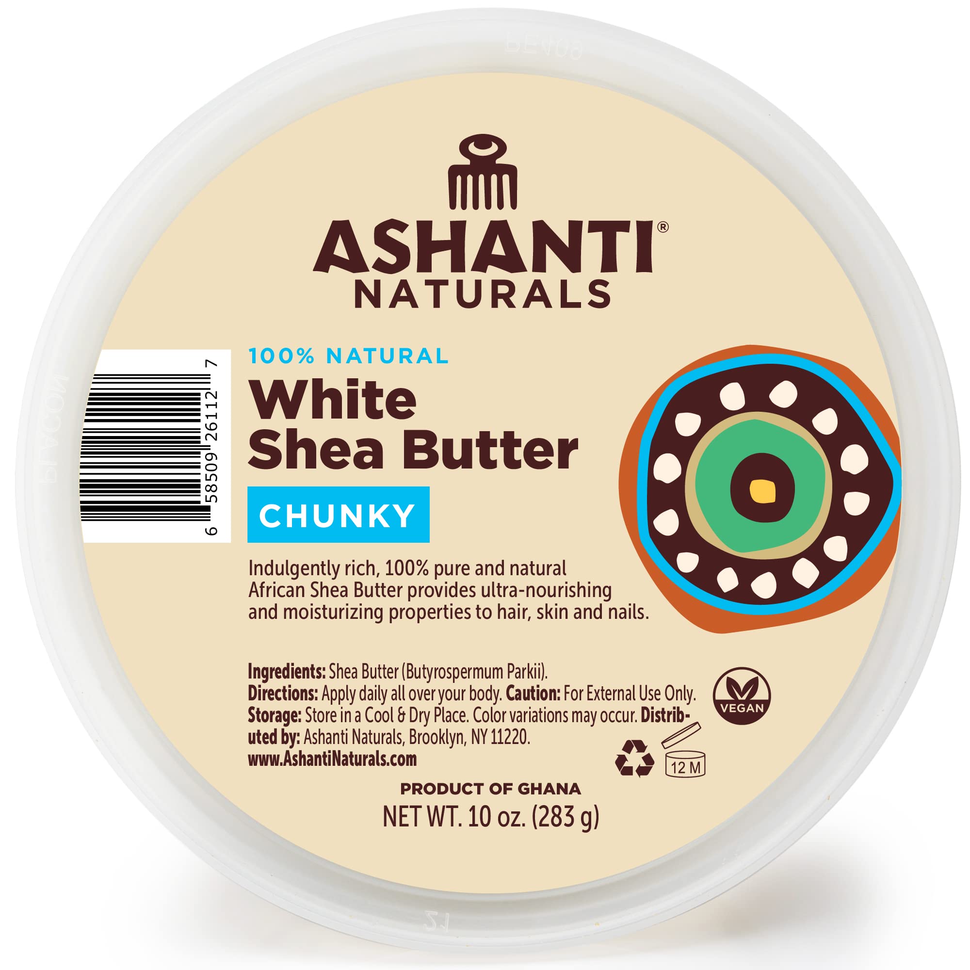 Ashanti Naturals White Chunky Raw Shea Butter | Unrefined African Shea Butter from Ghana | 100% Natural Moisturizer, No Additives - 10 oz