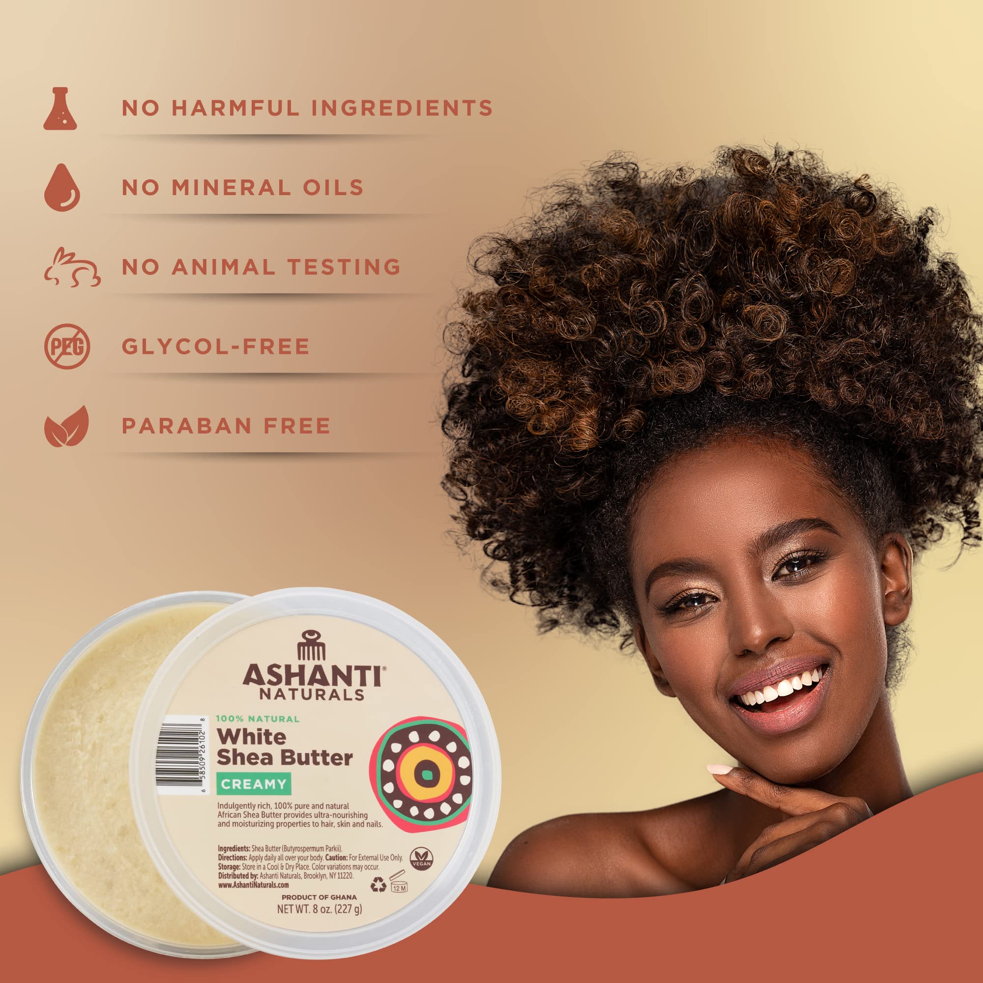 Ashanti Naturals White Raw Shea Butter | Unrefined African Shea Butter | Creamy Moisturizer for Easy Application - 8 oz