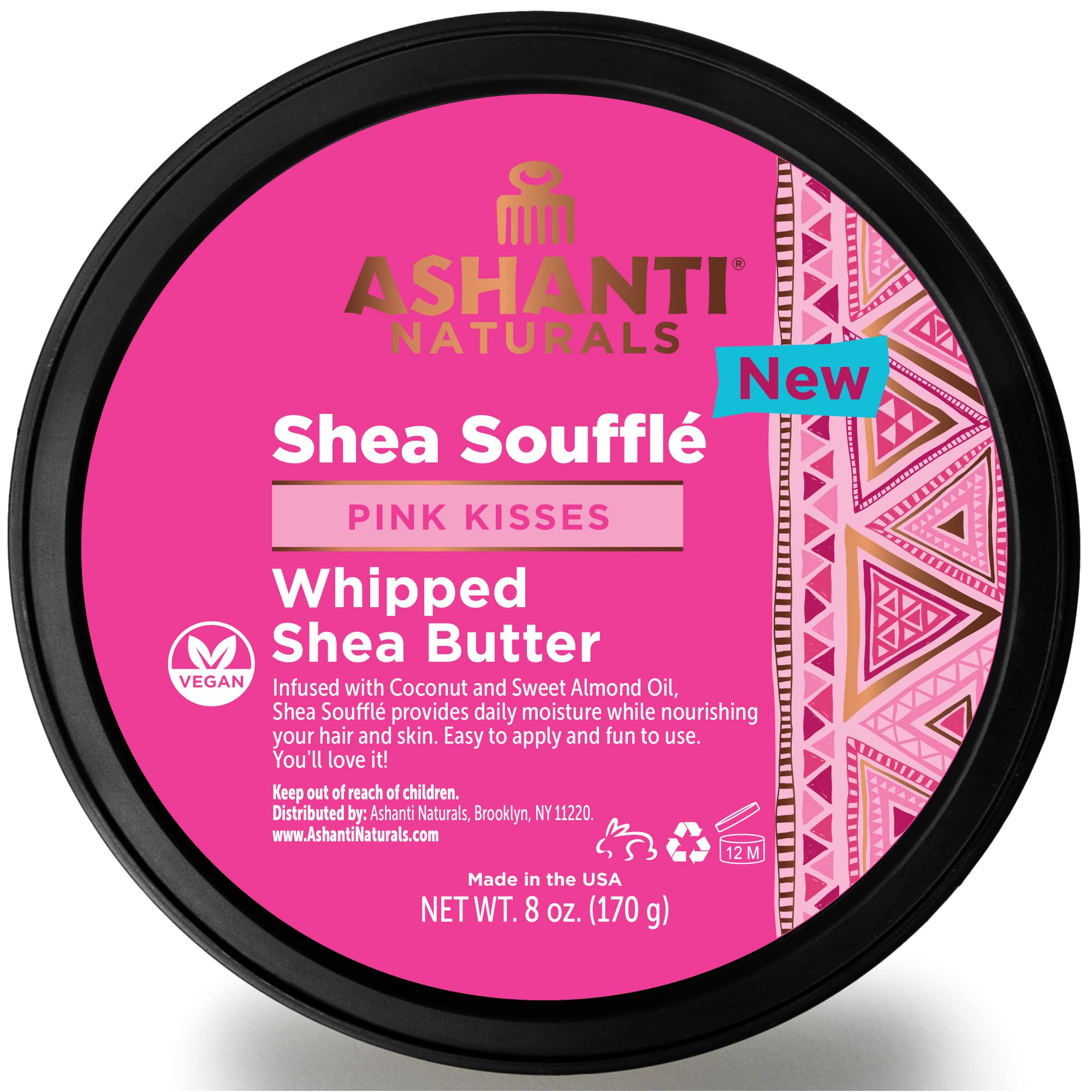 Ashanti Naturals Scented Whipped Shea Butter for Skin | African Body Butter for Women w/Coconut, Almond Oil (Pink Kisses Souffle, 8 oz)