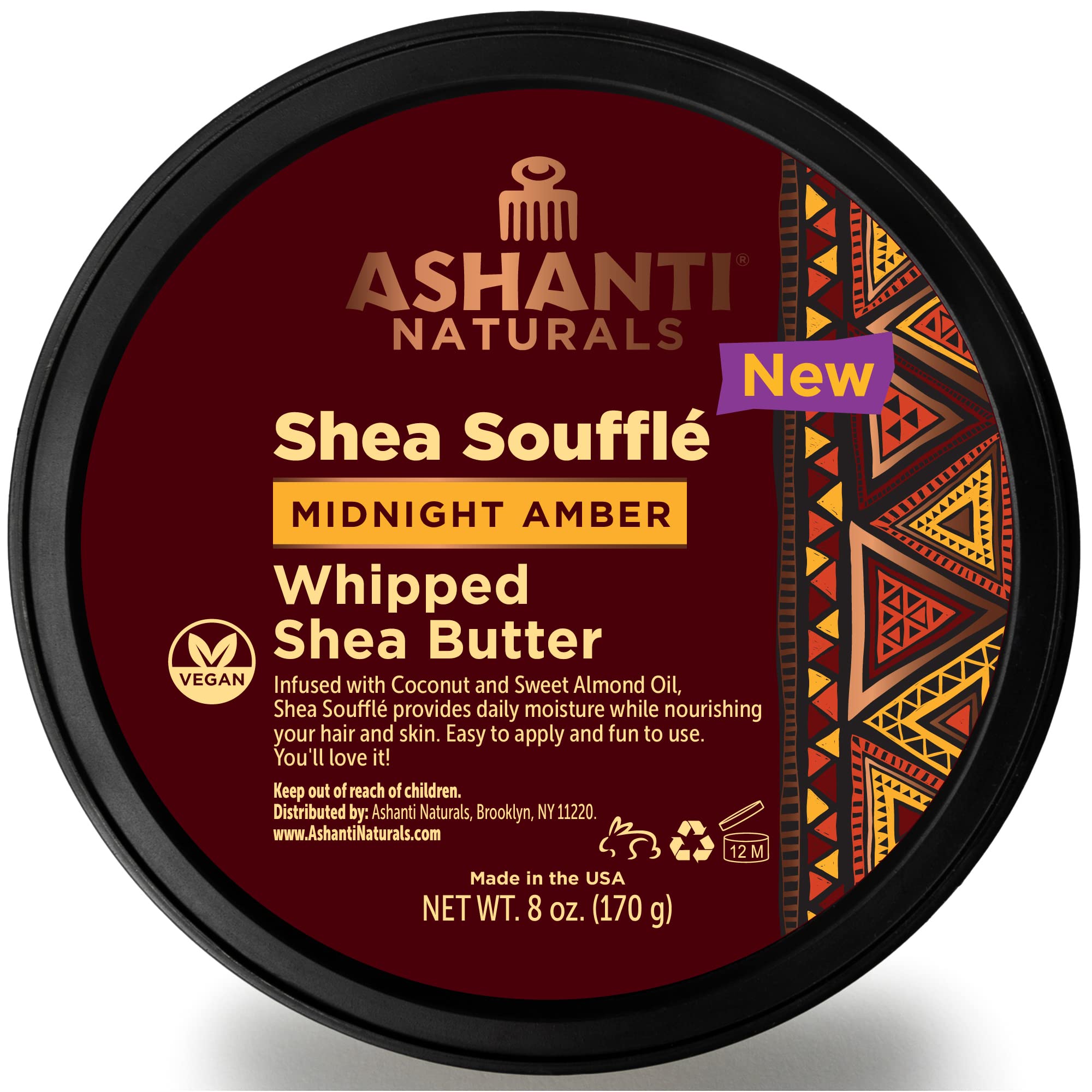 Ashanti Naturals Scented Whipped Shea Butter | Unrefined Shea Butter from Ghana, Coconut and Almond Oil | Creamy, Moisturizing, Soothing (Midnight Amber Souffle, 8 oz)