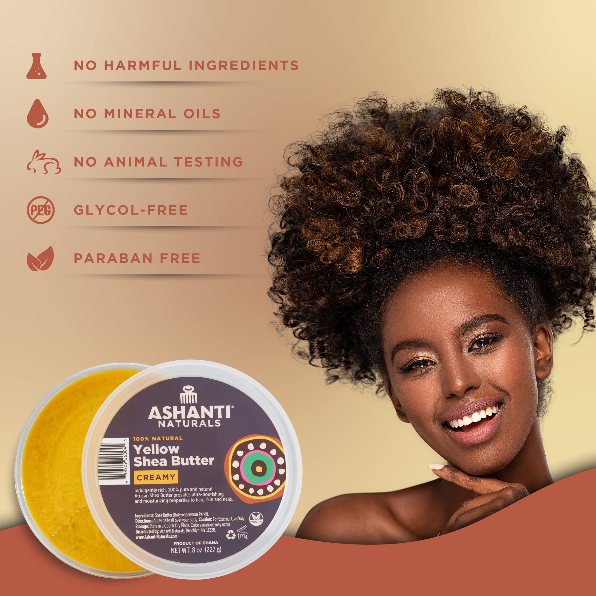 Ashanti Naturals Yellow Raw Shea Butter | Unrefined African Shea Butter | Creamy Moisturizer for Easy Application - 8 oz