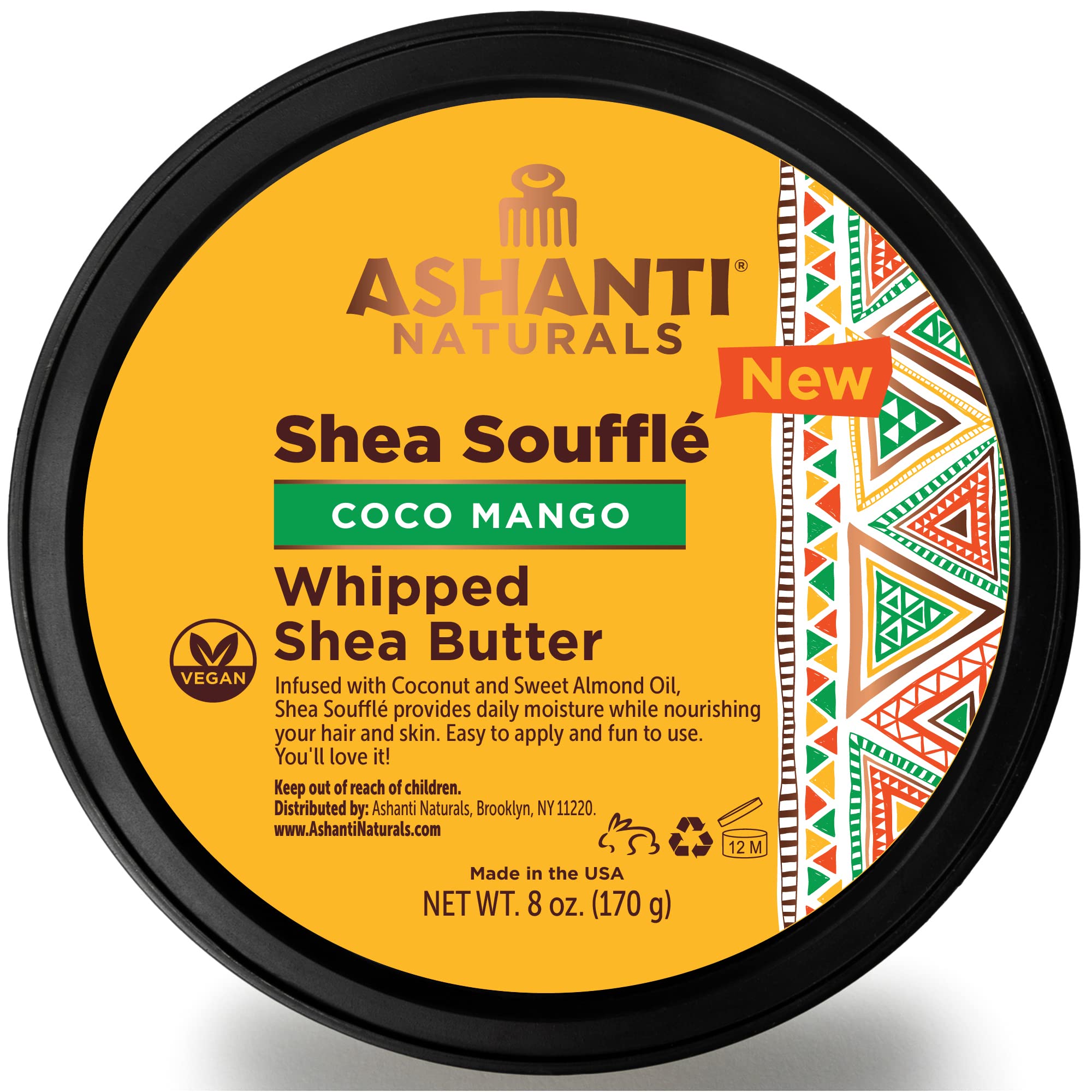 Ashanti Naturals Scented Whipped Shea Butter | Unrefined Shea Butter from Ghana, Coconut and Almond Oil (Coco Mango Souffle, 8 oz)